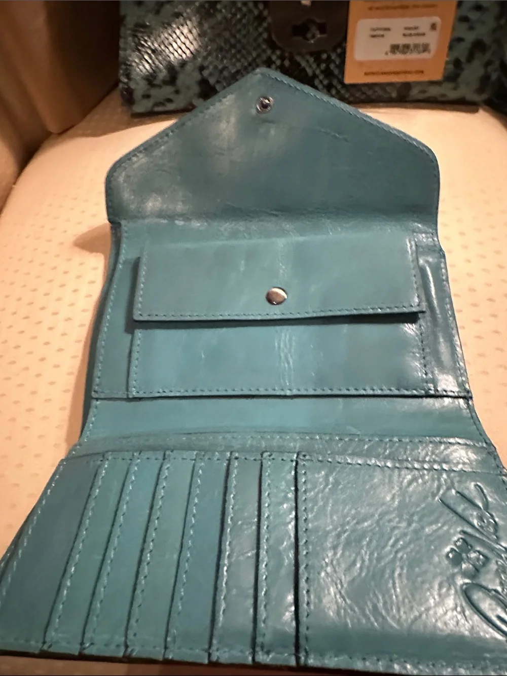 Patricia Nash Teal Python-Print Top Handle Satchel with Matching Wallet